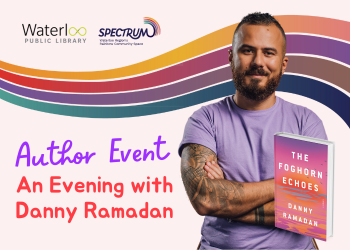 An Evening with Danny Ramadan graphic (image of Danny Ramadan + his book "The Foghorn Echoes"
